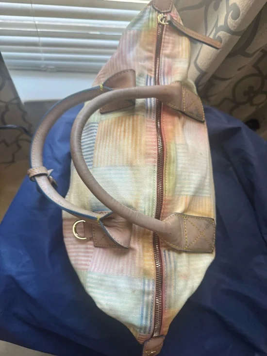 Y2K Dooney and Bourke PatchworkPastel Plaid Women's Handbag with Leather Handles - Picture 10 of 16